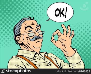 Grandpa gesture okay old man approval experience success. Grandpa gesture okay old man approval experience success pop art retro style. National Grandparents Day father