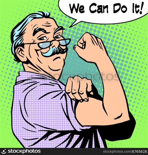 Grandpa old man gesture strength we can do it. Grandpa the old man gesture strength we can do it. Power protest retro style pop art