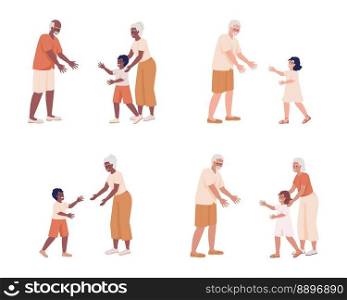 Grandparent grandchild relationship semi flat color vector characters set. Editable figures. Full body people on white. Simple cartoon style illustration pack for web graphic design and animation. Grandparent grandchild relationship semi flat color vector characters set