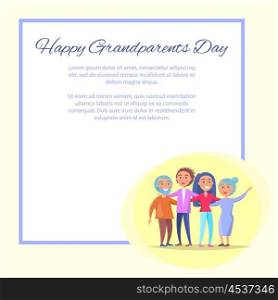 Grandparents Day Poster Senior Couple and Children. Happy grandparents day posters set with senior couple and their adult children having fun together. Vector illustration of family with text
