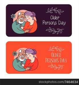 Grandparents have been together all their lives. Day of the elderly person. Family day. Cute vector greeting card. The concept of a happy family, a happy old age in the circle of loving relatives.