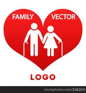 Grandparents in red heart happy family logo design. Vector illustration. Grandparents in heart happy family logo design