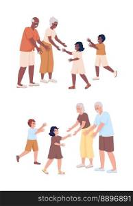 Grandparents with grandchildren semi flat color vector characters set. Editable figures. Full body people on white. Simple cartoon style illustration pack for web graphic design and animation. Grandparents with grandchildren semi flat color vector characters set