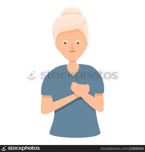 Granny heart pain icon cartoon vector. Attack disease. Sick woman. Granny heart pain icon cartoon vector. Attack disease