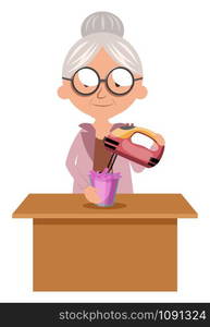 Granny mixing, illustration, vector on white background.