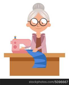 Granny sewing machine, illustration, vector on white background.