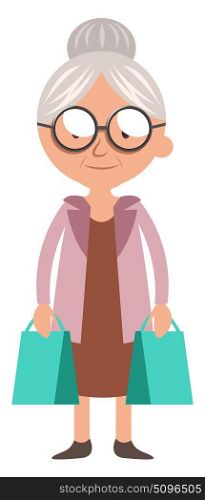 Granny with bags, illustration, vector on white background.