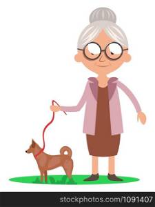 Granny with dog, illustration, vector on white background.