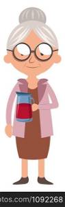 Granny with juice, illustration, vector on white background.