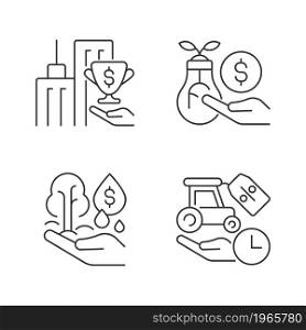 Grant and investment linear icons set. Small business financial support. Rental payment reduction. Customizable thin line contour symbols. Isolated vector outline illustrations. Editable stroke. Grant and investment linear icons set