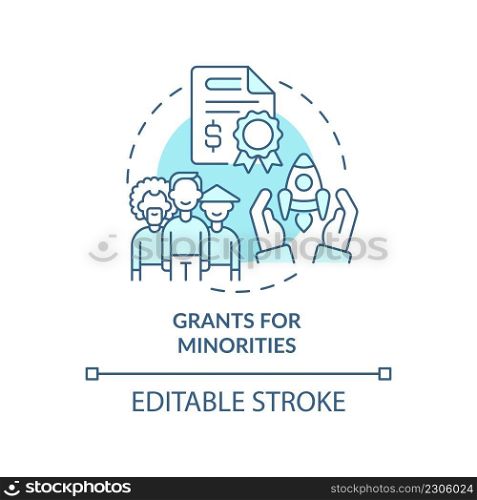 Grants for minorities turquoise concept icon. Small business supporting program abstract idea thin line illustration. Isolated outline drawing. Editable stroke. Arial, Myriad Pro-Bold fonts used. Grants for minorities turquoise concept icon