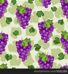 Grape bunch seamless pattern on green background with leaves and sketch, Fresh organic food, Purple grapes pattern background, Fruit vector illustration.