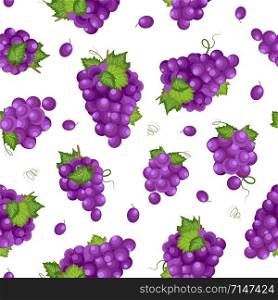 Grape bunch seamless pattern on white background, Fresh organic food, Purple grapes pattern background, Fruit vector illustration.