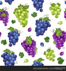 Grape bunch seamless pattern on white background with leaves, Fresh organic food, Dark blue grapes, purple and white grapes pattern background, Colorful fruit vector illustration.
