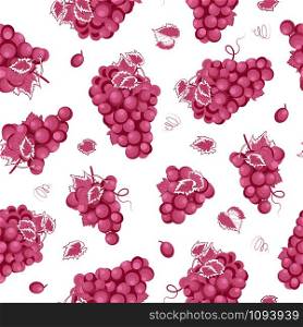 Grape bunch seamless pattern on white background with leaves, Fresh organic food, Grapes pattern background, Fruit vector illustration.