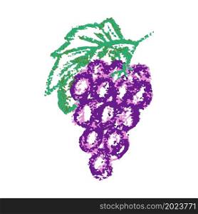 Grape. Icon in hand draw style. Drawing with wax crayons, colored chalk, children&rsquo;s creativity. Vector illustration. Sign, symbol, pin, sticker. Icon in hand draw style. Drawing with wax crayons, children&rsquo;s creativity