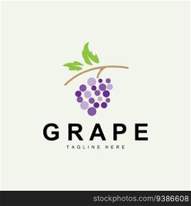 Grape Logo, Garden Vector, Fresh Purple Fruit, Wine Brand Design, Simple Illustration Template