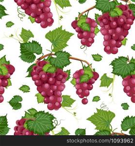 Grape vine seamless pattern and leaves on white background, Fresh organic food, Red grape bunch pattern background, Fruit vector illustration.