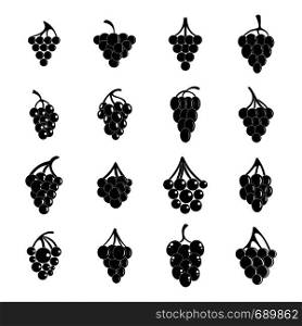 Grape wine bunch icons set. Simple illustration of 16 grape wine bunch alcohol logo vector icons for web. Grape wine bunch icons set, simple style