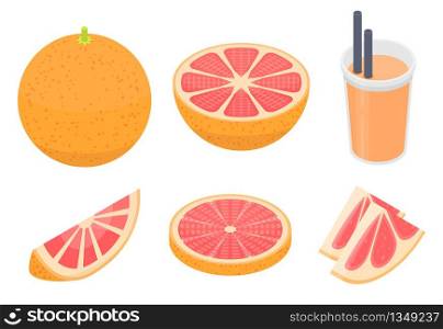 Grapefruit icons set. Isometric set of grapefruit vector icons for web design isolated on white background. Grapefruit icons set, isometric style