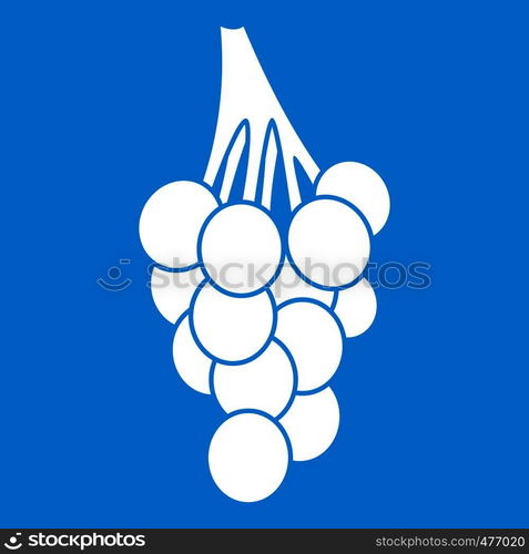 Grapes icon white isolated on blue background vector illustration. Grapes icon white