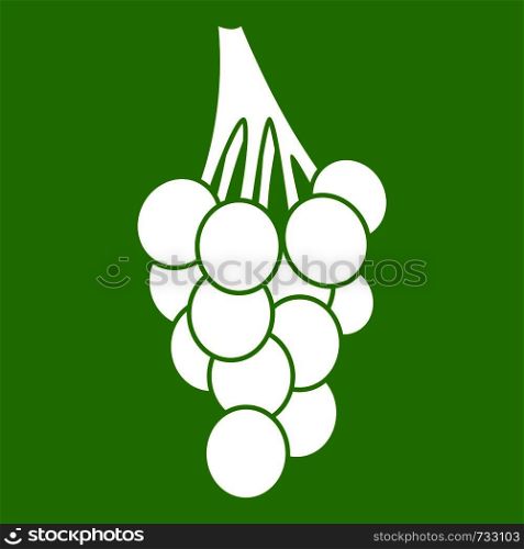 Grapes icon white isolated on green background. Vector illustration. Grapes icon green
