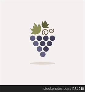 Grapes. Icon with shadow on a beige background. Fruit flat vector illustration