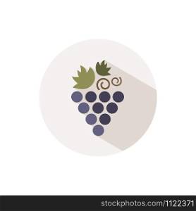 Grapes. Icon with shadow on a beige circle. Fall flat vector illustration