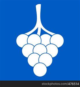 Grapes on the branch icon white isolated on blue background vector illustration. Grapes on the branch icon white