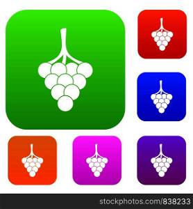 Grapes on the branch set icon color in flat style isolated on white. Collection sings vector illustration. Grapes on the branch set color collection