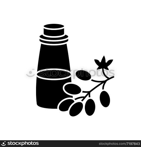 Grapeseed oil black glyph icon. Organic ingredient for haircare product. Vegan hair conditioner. Natural cosmetic for hair treatment. Silhouette symbol on white space. Vector isolated illustration
