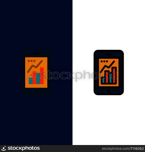 Graph, Analytics, Info graphic, Mobile, Mobile Graph Icons. Flat and Line Filled Icon Set Vector Blue Background