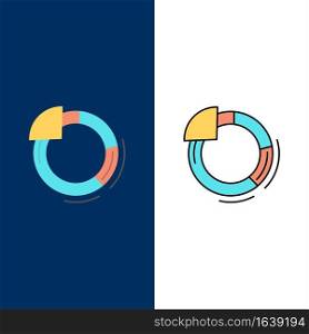 Graph, Circle, Pie, Chart  Icons. Flat and Line Filled Icon Set Vector Blue Background