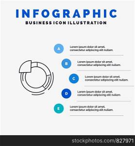 Graph, Circle, Pie, Chart Line icon with 5 steps presentation infographics Background