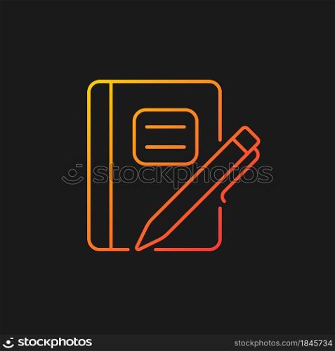 Graph composition notebook with pen gradient vector icon for dark theme. Assignment book. Daily use for school notes. Thin line color symbol. Modern style pictogram. Vector isolated outline drawing. Graph composition notebook with pen gradient vector icon for dark theme