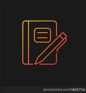 Graph composition notebook with pen gradient vector icon for dark theme. Assignment book. Daily use for school notes. Thin line color symbol. Modern style pictogram. Vector isolated outline drawing. Graph composition notebook with pen gradient vector icon for dark theme