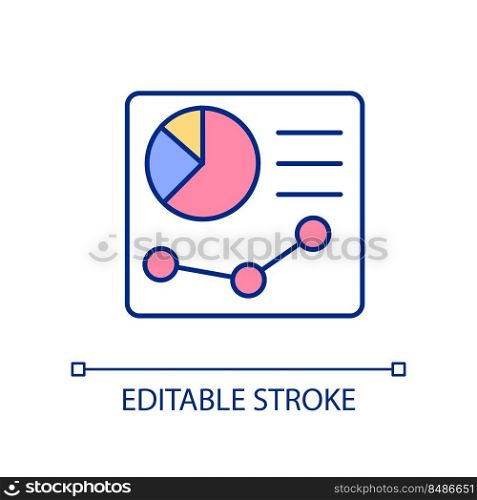 Graph data analysis RGB color icon. Business statistics. Data visualization. Decision driving insights. Isolated vector illustration. Simple filled line drawing. Editable stroke. Arial font used. Graph data analysis RGB color icon