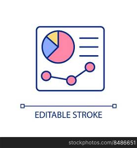 Graph data analysis RGB color icon. Business statistics. Data visualization. Decision driving insights. Isolated vector illustration. Simple filled line drawing. Editable stroke. Arial font used. Graph data analysis RGB color icon