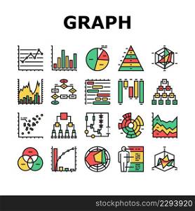 Graph For Analyzing And Research Icons Set Vector. Hierarchy And Binary Decision Diagram, Bar And Line Graph, Radar And Stacked Area Chart Line. Pareto And Venn Infographic Color Illustrations. Graph For Analyzing And Research Icons Set Vector