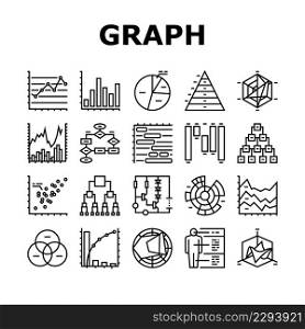 Graph For Analyzing And Research Icons Set Vector. Hierarchy And Binary Decision Diagram, Bar And Line Graph, Radar And Stacked Area Chart Line. Pareto And Venn Infographic Black Contour Illustrations. Graph For Analyzing And Research Icons Set Vector