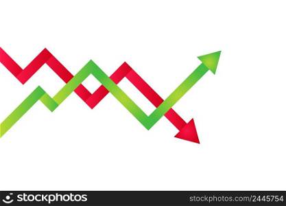 Graph going up and down arrow green and red icon. The rise and fall of business, shares, prices vector desing.