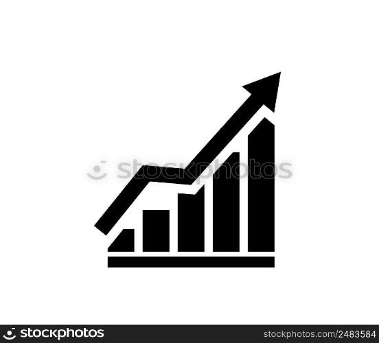 Graph growth arrow. Growth arrow icon. Chart on graph. Increase and grow of business. Graphic icon of financial progress. Diagram for stock market isolated on white background. Vector.