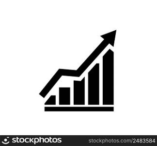 Graph growth arrow. Growth arrow icon. Chart on graph. Increase and grow of business. Graphic icon of financial progress. Diagram for stock market isolated on white background. Vector.