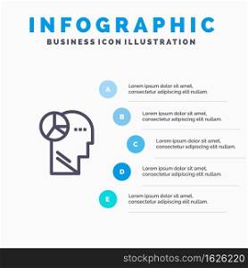 Graph, Head, Mind, Thinking Line icon with 5 steps presentation infographics Background