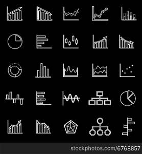 Graph line icons on black background, stock vector