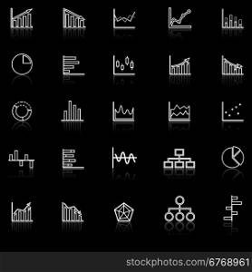 Graph line icons with reflect on black background, stock vector