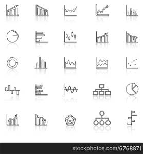 Graph line icons with reflect on white background, stock vector
