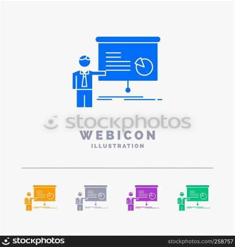 graph, meeting, presentation, report, seminar 5 Color Glyph Web Icon Template isolated on white. Vector illustration