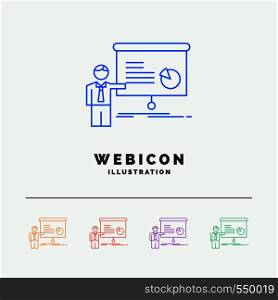 graph, meeting, presentation, report, seminar 5 Color Line Web Icon Template isolated on white. Vector illustration. Vector EPS10 Abstract Template background
