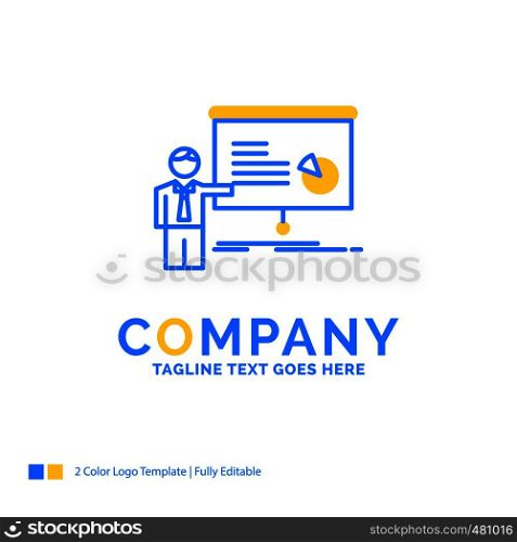 graph, meeting, presentation, report, seminar Blue Yellow Business Logo template. Creative Design Template Place for Tagline.